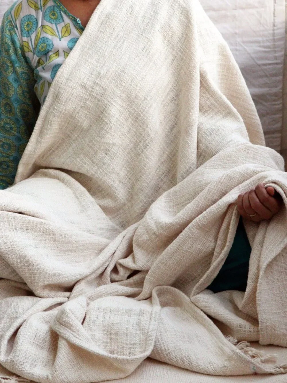 Premium Indian Handwoven Organic Cotton Blanket for Yoga & Meditation 84 x 54 In